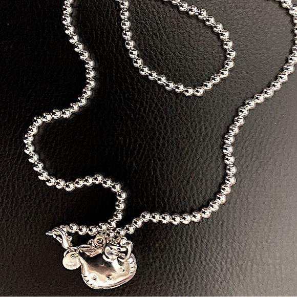 Hello Kitty Sterling Silver Handmade Matching Necklace Bracelet Earrings Set - Picture 11 of 11